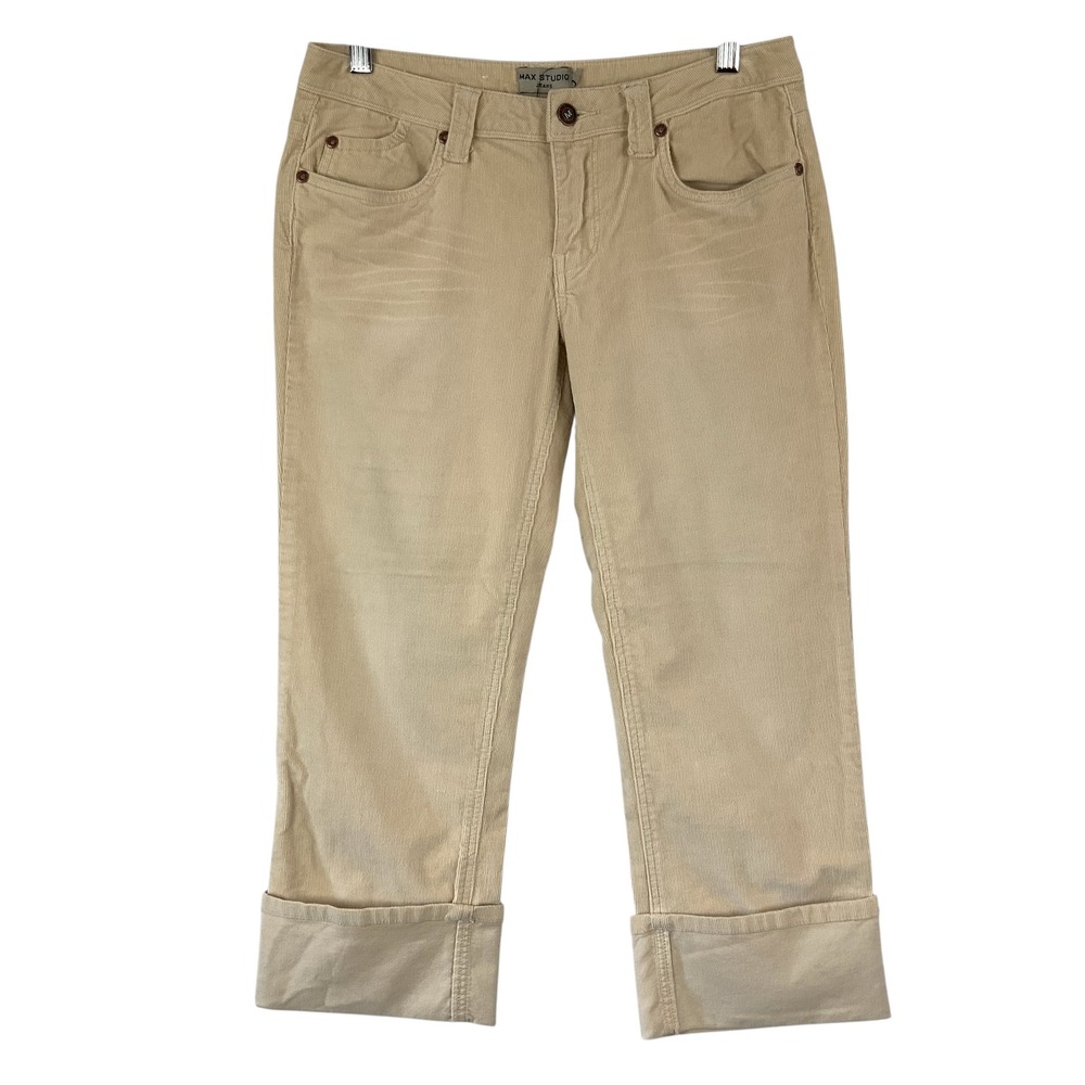 Max Studio Jeans Womens Cream Corduroy Cropped Cuffed Pants Size 4 w/Pockets